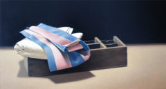 Wim Blom-Folded cloth on segmented box 1986 oil on vanvas 38x60cm