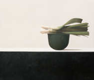 Wim Blom-Leeks on a copper vessel 2010 oil on canvas 61 x 71 cm-24 x 28 inches