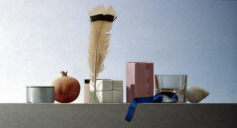 Wim Blom-Pommegranate and feather in jar on shelf