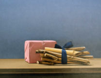 Wim Blom-Reeds with pink wrapped parcel