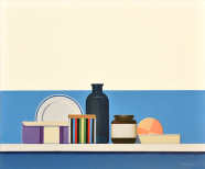 Wim Blom-Still life with a striped box oil on board 50.8 x 61 cm-20 x 24 inches