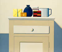 Wim Blom - The Dusty Bottle on cabinet 2013 oil on panel 51.4 x 61 cm -  20 1/4 x 24 12/4 inches