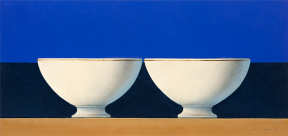 Wim Blom -  Two Bowls 2014 oil and tempera on board 18.4 x 38.7 cm - 7.25 x 15.25 inches